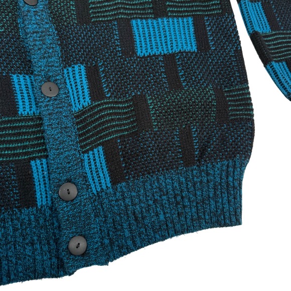 Vintage‎ Sostanza Geometric Oversized Cardigan Sweater Blue Black Large - Picture 3 of 6